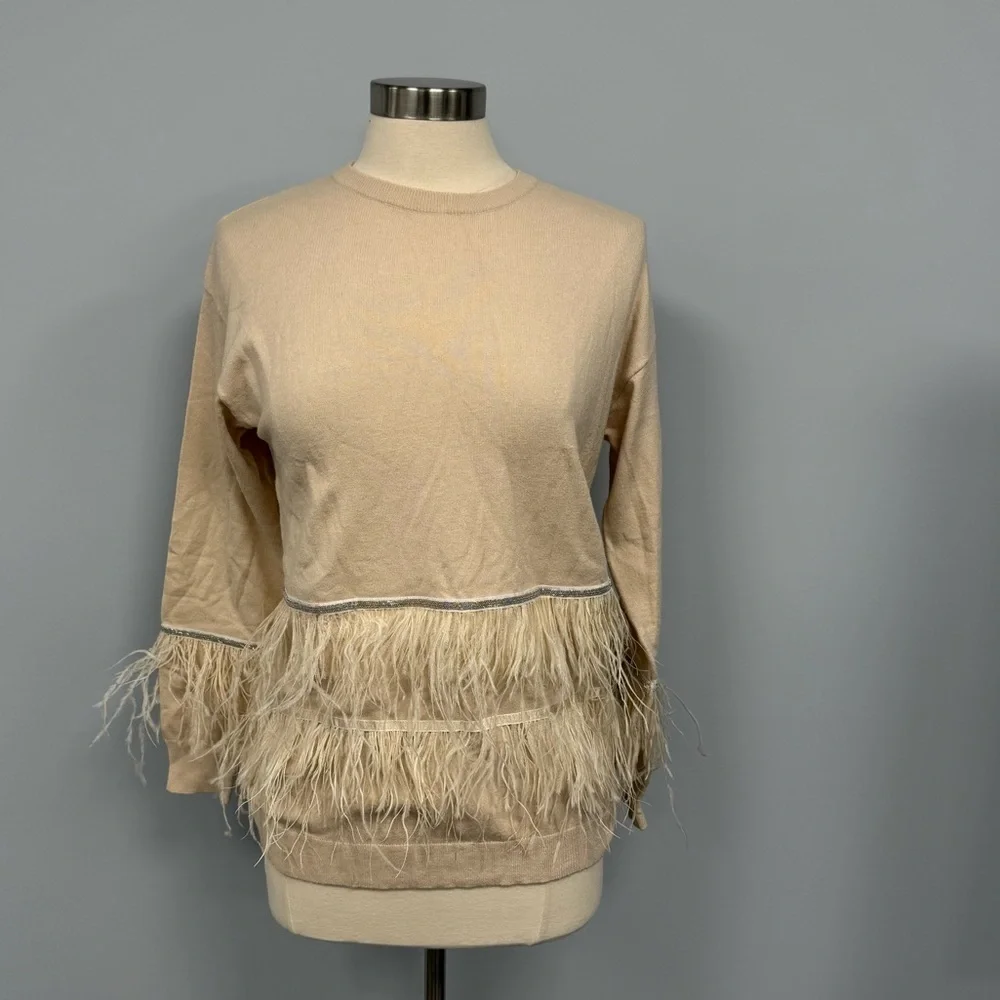 Joh Cashmere Blend Sweater Sally With Feathers (missing tags) Small Ecru *read